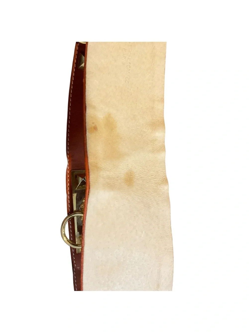 Source Unknown Orange Leather Waist Belt with Gold Lion Ring Accents